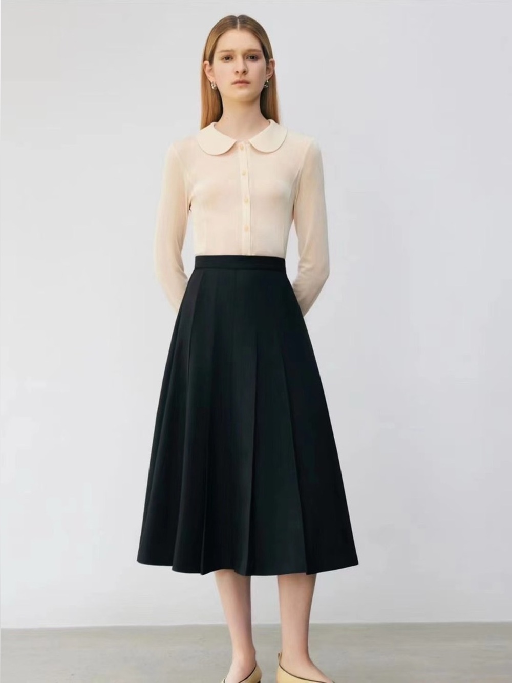 Hand-Pleated Textured Yarn Skirt-S